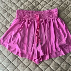 Women’s Pink Elastic Waist Ruffle Shorts